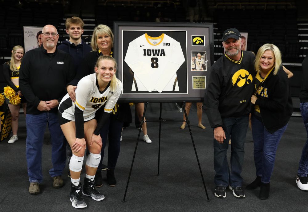 Iowa Hawkeyes right side hitter Reghan Coyle (8) during senior day activities before their game against the Ohio State Buckeyes Saturday, November 24, 2018 at Carver-Hawkeye Arena. (Brian Ray/hawkeyesports.com)