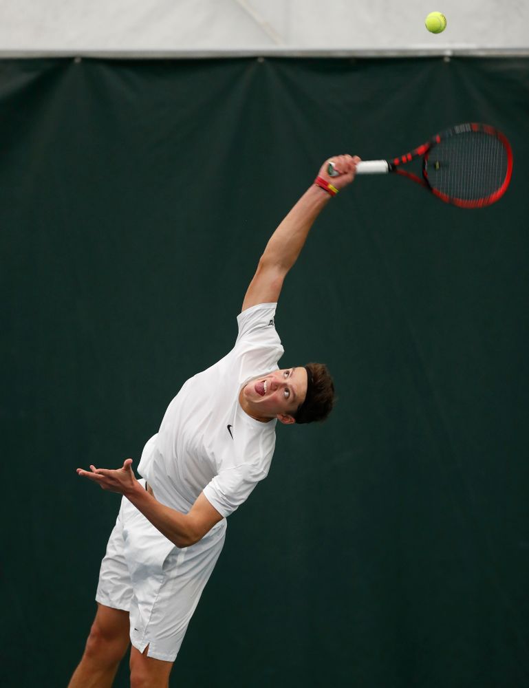 Joe Tyler against Purdue Sunday, April 15, 2018 at the Hawkeye Tennis and Recreation Center. (Brian Ray/hawkeyesports.com)