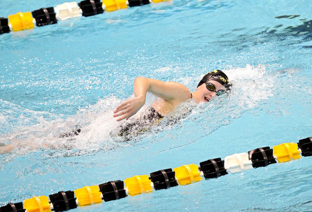 Iowa’s Taylor Hartley swims the women’s 500 yard freestyle event during their meet at the Campus Recreation and Wellness Center in Iowa City on Friday, February 7, 2020. (Stephen Mally/hawkeyesports.com)