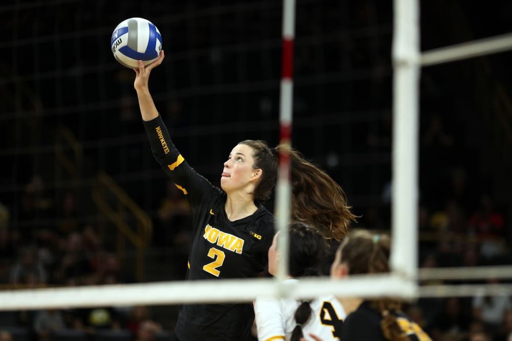 Iowa Hawkeyes setter Courtney Buzzerio (2) against the Iowa State Cyclones Saturday, September 21, 2019 at Carver-Hawkeye Arena. (Brian Ray/hawkeyesports.com)