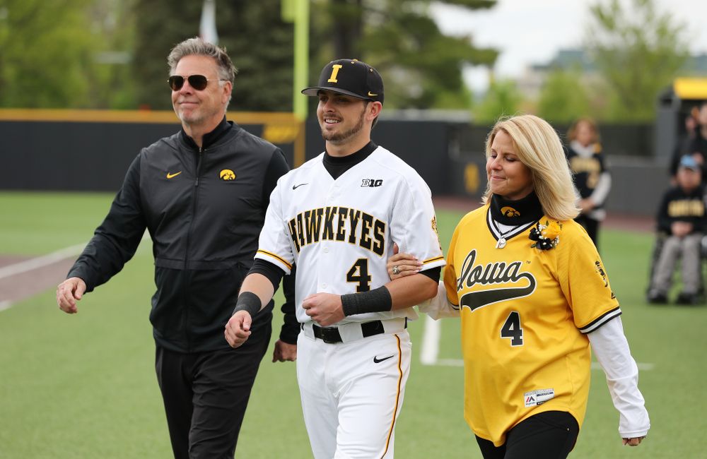 Iowa Hawkeyes infielder Mitchell Boe (4) during senior day festivities before their game against Michigan State Sunday, May 12, 2019 at Duane Banks Field. (Brian Ray/hawkeyesports.com)