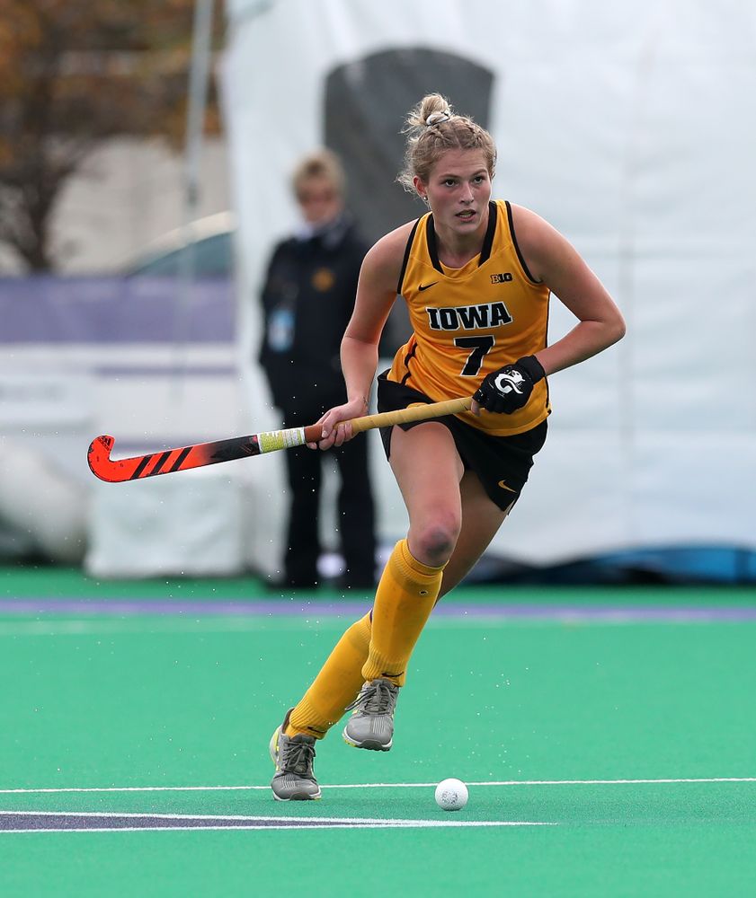 Iowa Hawkeyes Ellie Holley (7) against the Michigan Wolverines in the semi-finals of the Big Ten Tournament Friday, November 2, 2018 at Lakeside Field on the campus of Northwestern University in Evanston, Ill. (Brian Ray/hawkeyesports.com)