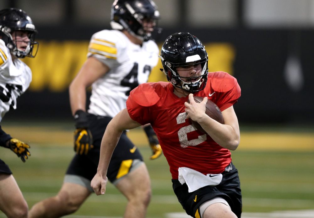 Iowa Hawkeyes quarterback Peyton Mansell (2) during practice Wednesday, December 12, 2018 at the Hansen Football Performance Center in preparation for the Outback Bowl game against Mississippi State. (Brian Ray/hawkeyesports.com)