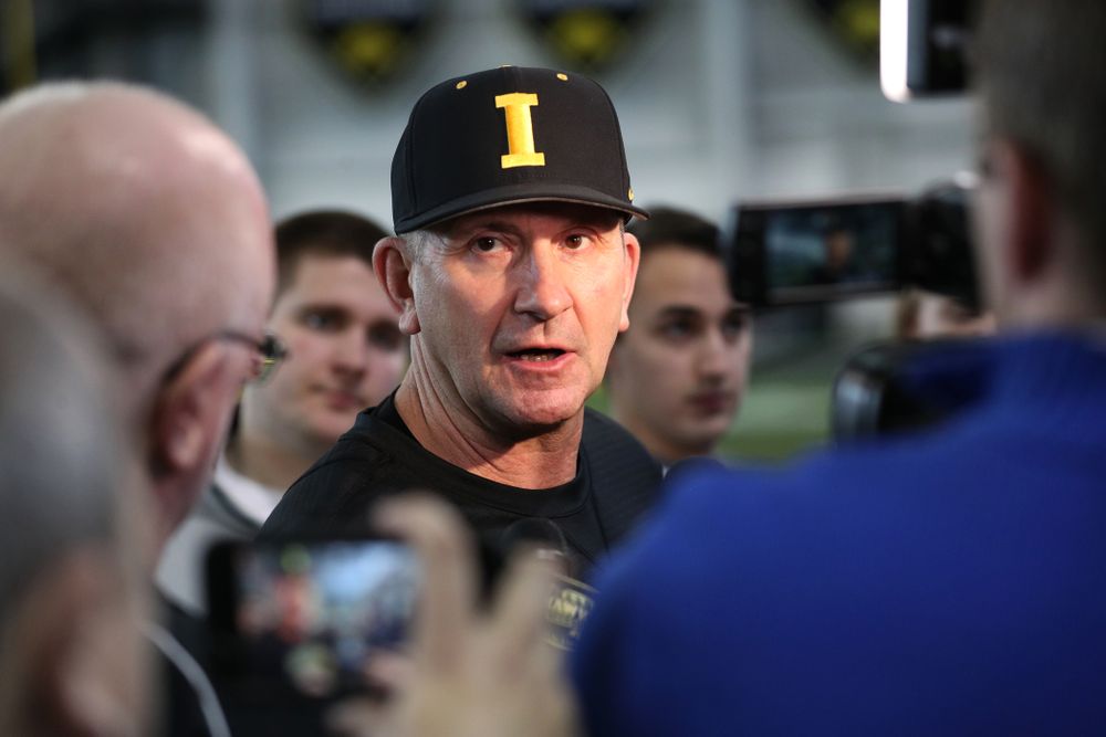 Iowa Hawkeyes head coach Rick Heller answers questions from reporters during their annual media day Thursday, February 6, 2020 at the Indoor Practice Facility. (Brian Ray/hawkeyesports.com)