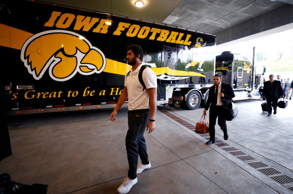 The Iowa Hawkeyes arrive for their game against the Indiana Hoosiers Saturday, October 13, 2018 at Memorial Stadium, in Bloomington, Ind. (Brian Ray/hawkeyesports.com)