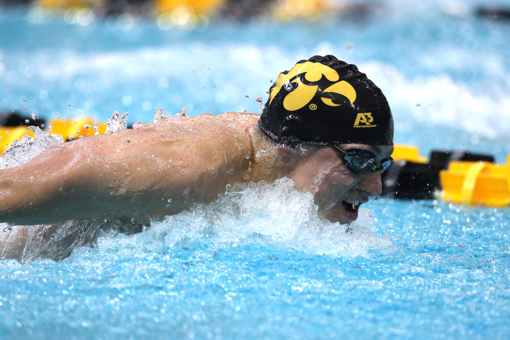 Iowa's Michael Tenney competes in the 200-yard butterfly during the 2019 Big Ten Men's Swimming and Diving Championships Saturday, March 2, 2019 at the Campus Wellness and Recreation Center. (Brian Ray/hawkeyesports.com)