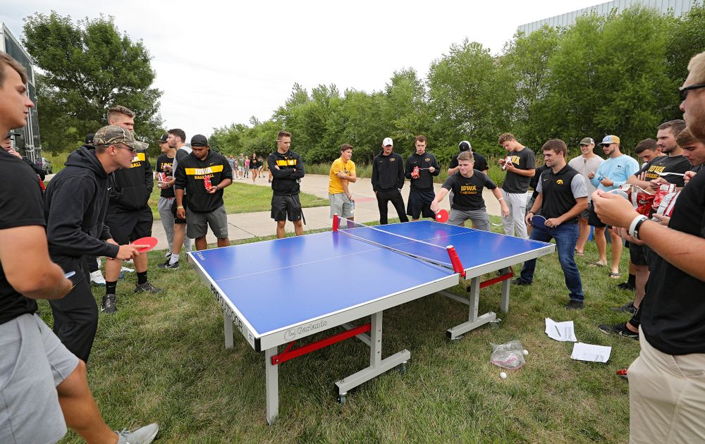 Student-athletes play ping pong during the Student-Athlete Kickoff outside the Karro Athletics Hall of Fame Building in Iowa City on Sunday, Aug 25, 2019. (Stephen Mally/hawkeyesports.com)
