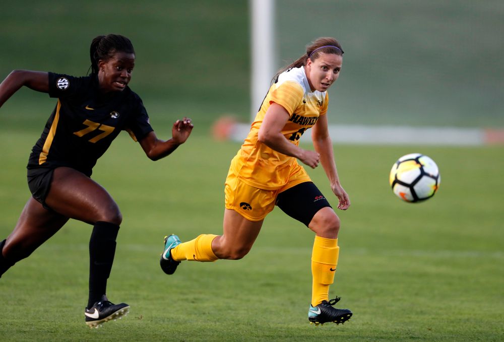 Iowa Hawkeyes Rose Ripslinger (15) against the Missouri Tigers Friday, August 17, 2018 at the Iowa Soccer Complex. (Brian Ray/hawkeyesports.com)