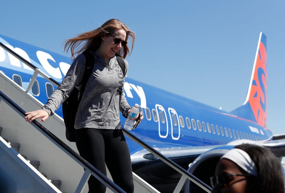 Iowa Hawkeyes guard Kathleen Doyle (22) as they arrive in Los Angeles for the first round of the 2018 NCAA Tournament Thursday, March 15, 2018 at LAX. (Brian Ray/hawkeyesports.com)