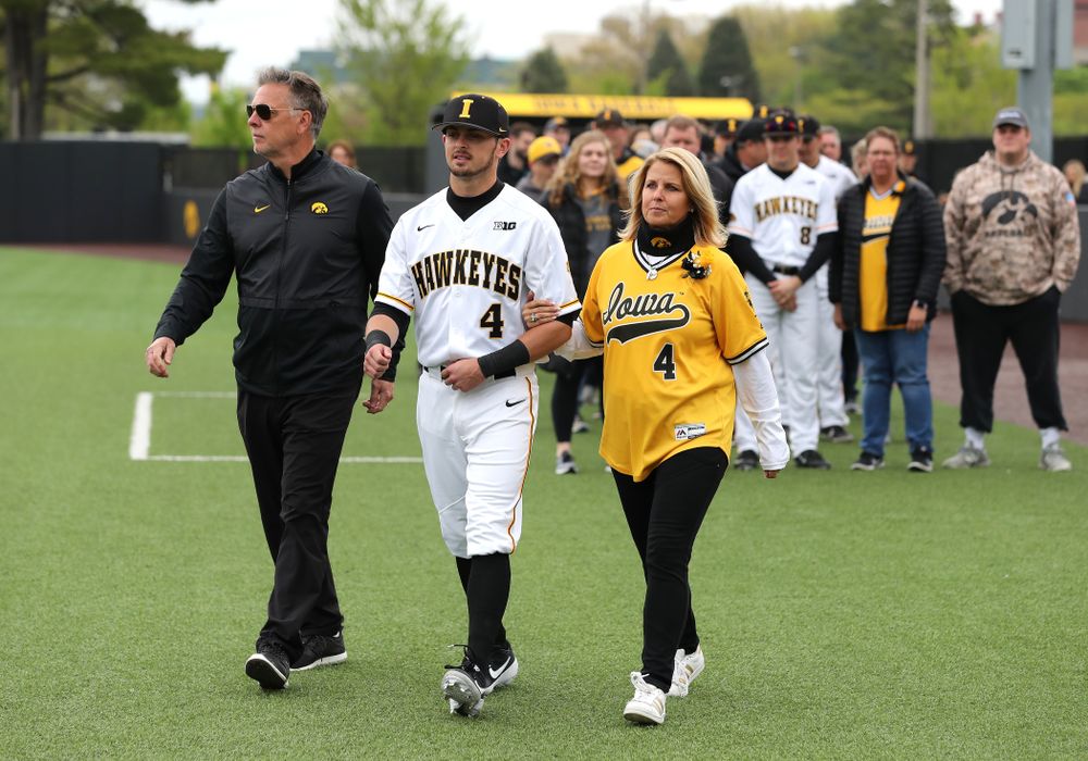 Iowa Hawkeyes infielder Mitchell Boe (4) during senior day festivities before their game against Michigan State Sunday, May 12, 2019 at Duane Banks Field. (Brian Ray/hawkeyesports.com)