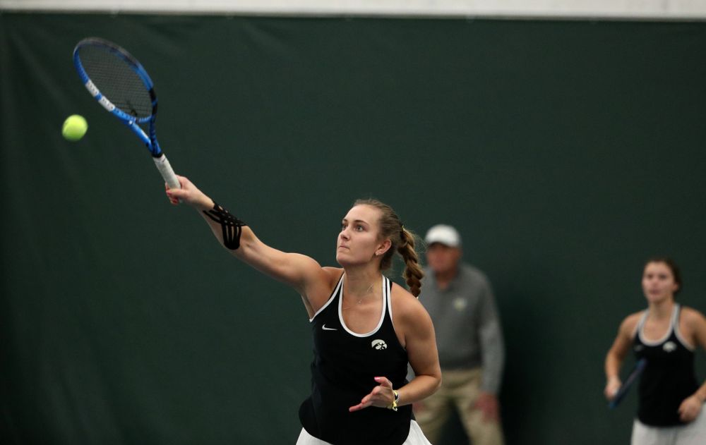 Iowa's Ashleigh Jacobs during a doubles match against North Texas Sunday, January 20, 2019 at the Hawkeye Tennis and Recreation Center. (Brian Ray/hawkeyesports.com)