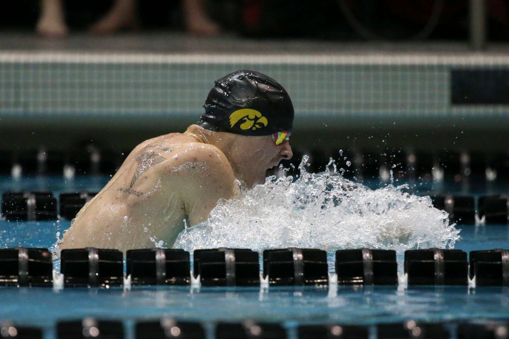 Iowa's Tanner Nelson at the 200-yard breaststroke race  Saturday, March 2, 2019 at the Campus Recreation and Wellness Center. (Lily Smith/hawkeyesports.com)