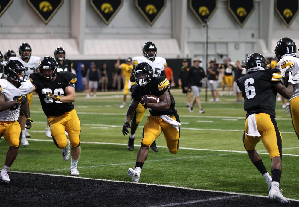 Iowa Hawkeyes running back Mekhi Sargent (10) During Fall Camp Practice No. 6 Thursday, August 8, 2019 at the Ronald D. and Margaret L. Kenyon Football Practice Facility. (Brian Ray/hawkeyesports.com)