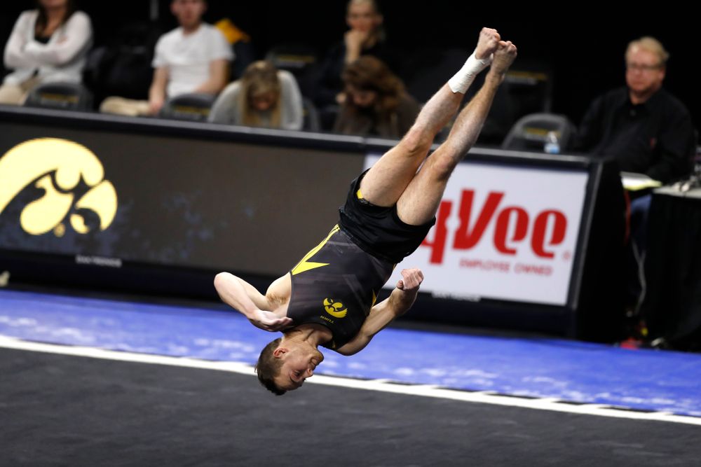 Iowa's Dylan Ellsworth competes on the floor 