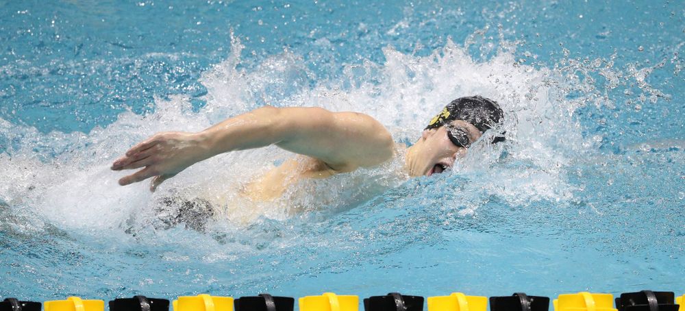 Iowa's Jackson Allmon swims the third leg of the 800 freestyle relay at the 2019 Big Ten Swimming and Diving meet  Wednesday, February 27, 2019 at the Campus Wellness and Recreation Center. (Brian Ray/hawkeyesports.com)