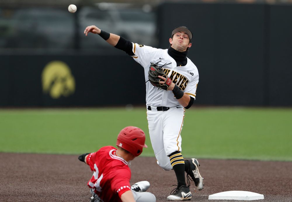 Iowa Hawkeyes infielder Mitchell Boe (4) during a double header against the Indiana Hoosiers Friday, March 23, 2018 at Duane Banks Field. (Brian Ray/hawkeyesports.com)
