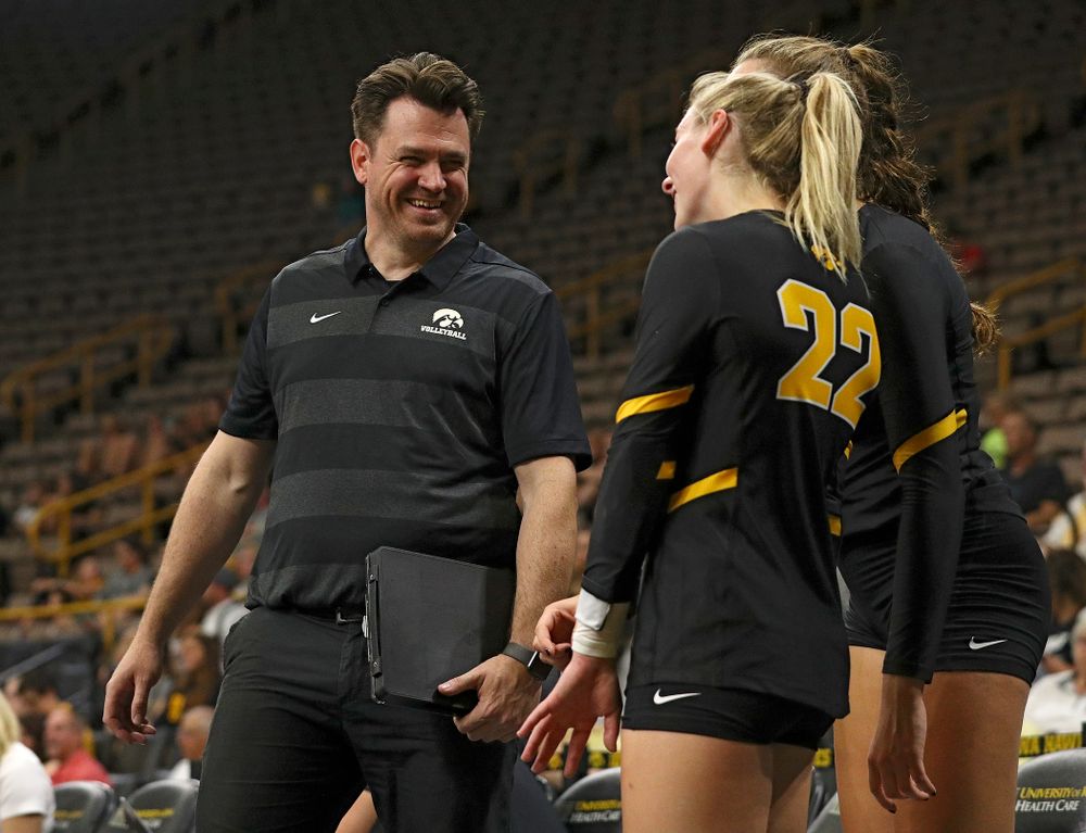 Iowa assistant coach Bobby Hughes during the first set of the Black and Gold scrimmage at Carver-Hawkeye Arena in Iowa City on Saturday, Aug 24, 2019. (Stephen Mally/hawkeyesports.com)