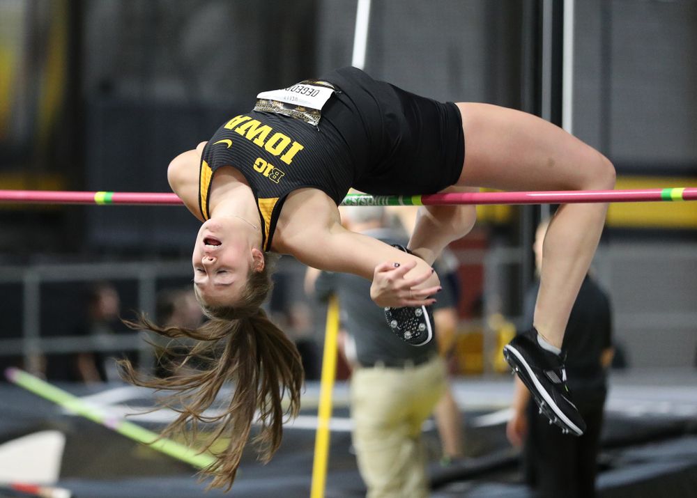 Iowa's Kelli DeGeorge competes in the high jump during the 2019 Larry Wieczorek Invitational  Friday, January 18, 2019 at the Hawkeye Tennis and Recreation Center. (Brian Ray/hawkeyesports.com)