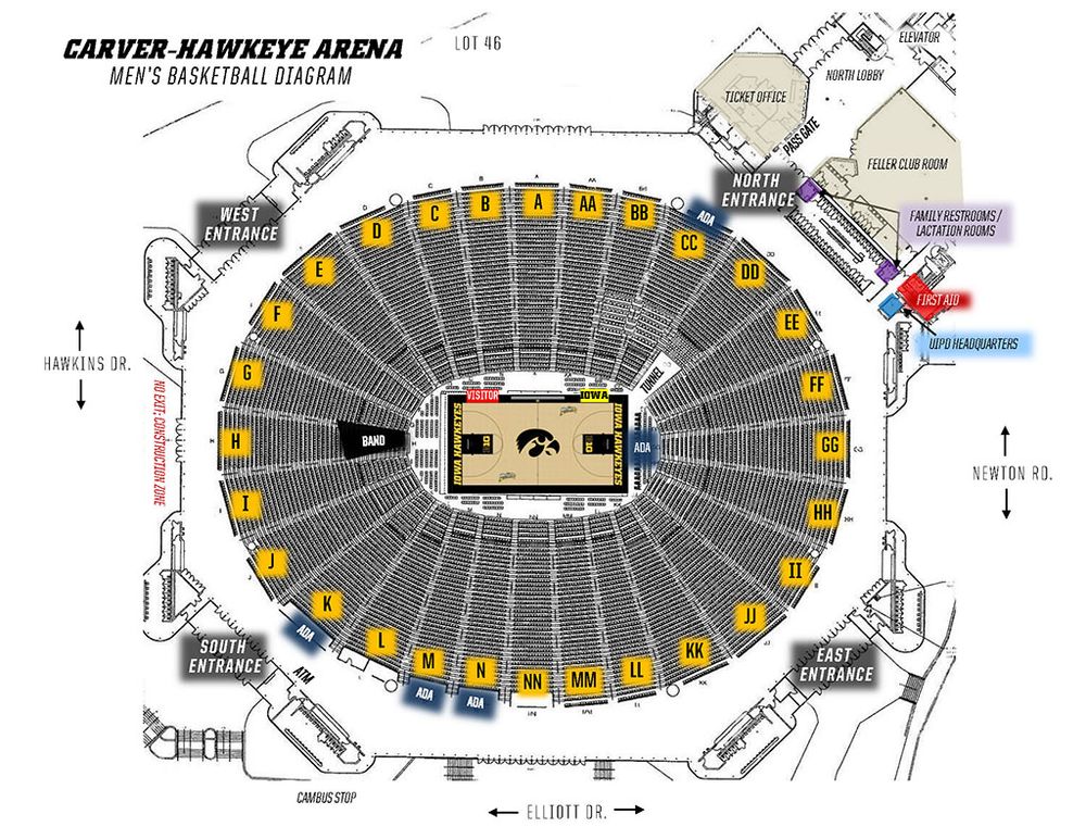 Carver-Hawkeye Arena map for Men's Basketball