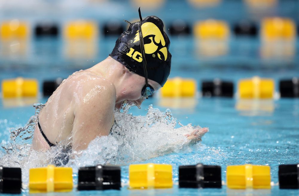 IowaÕs Paige Hanley swims the 100 yard breaststroke against the Michigan Wolverines Friday, November 1, 2019 at the Campus Recreation and Wellness Center. (Brian Ray/hawkeyesports.com)