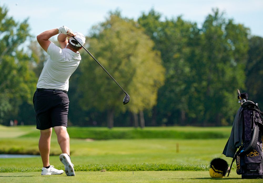 Iowa’s Alex Schaake tees off during the second day of the Golfweek Conference Challenge at the Cedar Rapids Country Club in Cedar Rapids on Monday, Sep 16, 2019. (Stephen Mally/hawkeyesports.com)