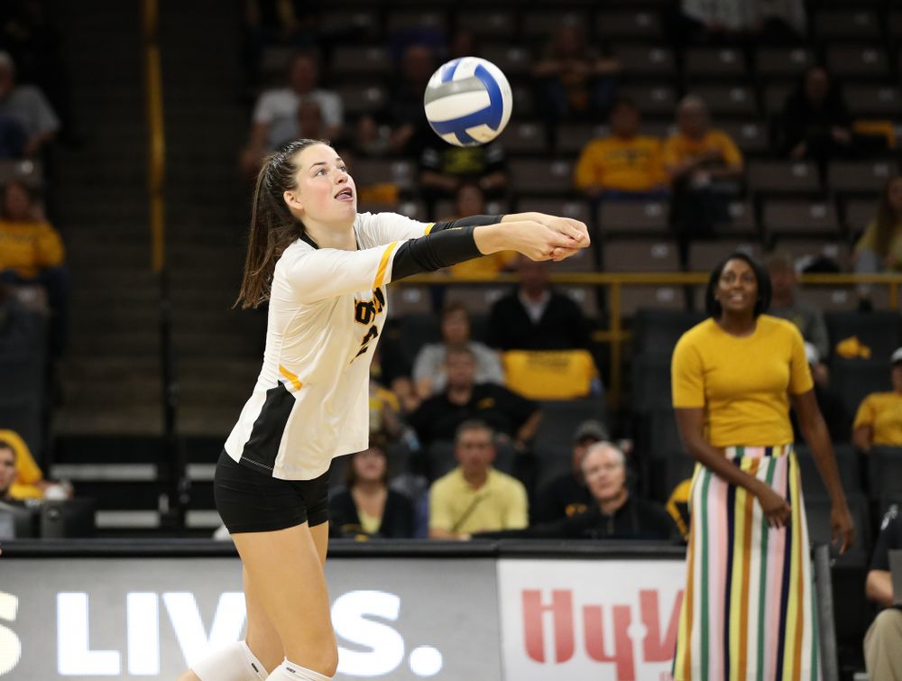 Iowa Hawkeyes outside hitter Griere Hughes (10) against the Minnesota Golden Gophers Wednesday, October 2, 2019 at Carver-Hawkeye Arena. (Brian Ray/hawkeyesports.com)