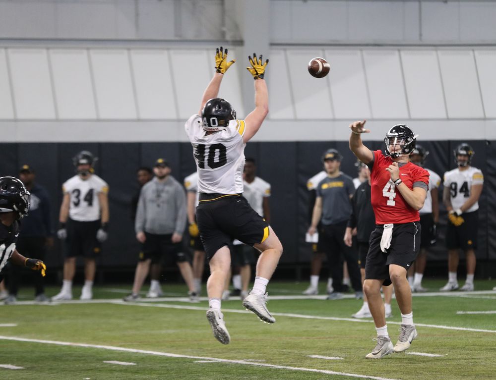 Iowa Hawkeyes quarterback Nate Stanley (4) during preparation for the 2019 Outback Bowl Tuesday, December 18, 2018 at the Hansen Football Performance Center. (Brian Ray/hawkeyesports.com)