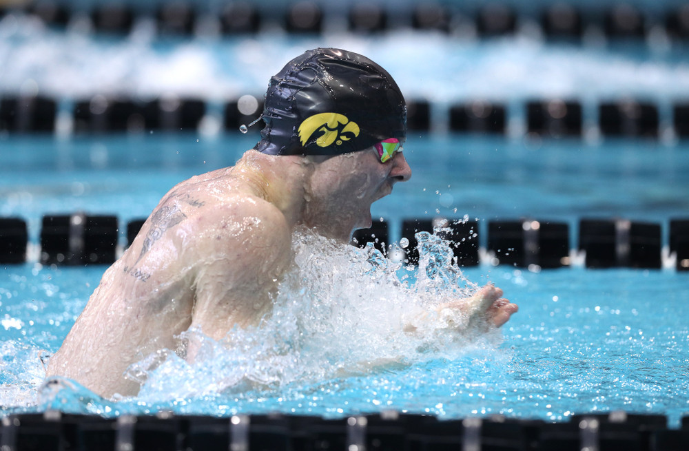 Iowa's Tanner Nelson competes in the 200-yard breaststroke during the 2019 Big Ten Men's Swimming and Diving Championships Saturday, March 2, 2019 at the Campus Wellness and Recreation Center. (Brian Ray/hawkeyesports.com)