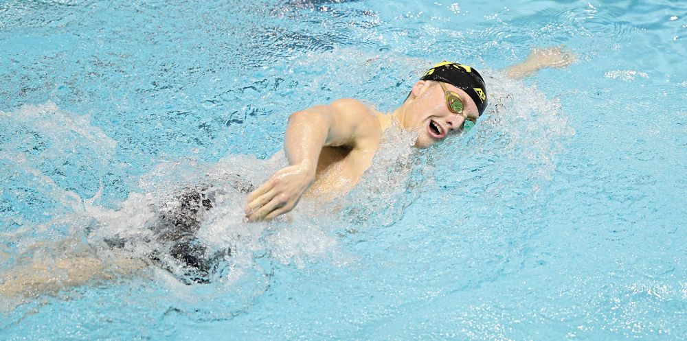 Iowa’s Ryan Purdy swims the men’s 500 yard freestyle event during their meet at the Campus Recreation and Wellness Center in Iowa City on Friday, February 7, 2020. (Stephen Mally/hawkeyesports.com)