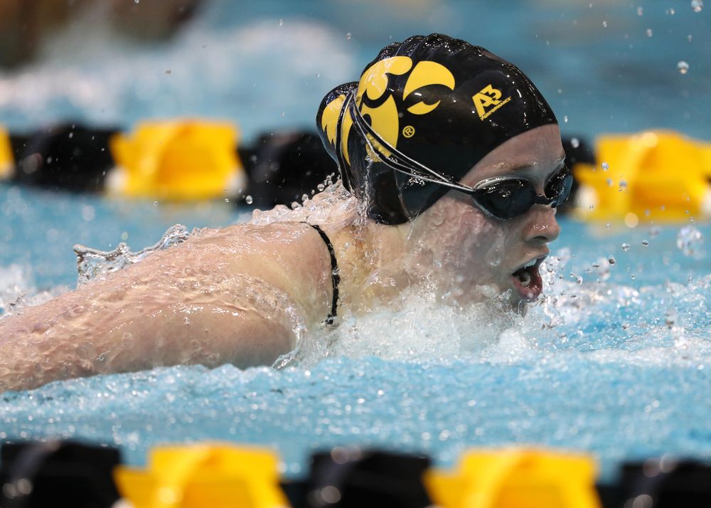 Iowa's Kelsey Drake swims the 200 yard butterfly during a double dual against Wisconsin and Northwestern Saturday, January 19, 2019 at the Campus Recreation and Wellness Center. (Brian Ray/hawkeyesports.com)