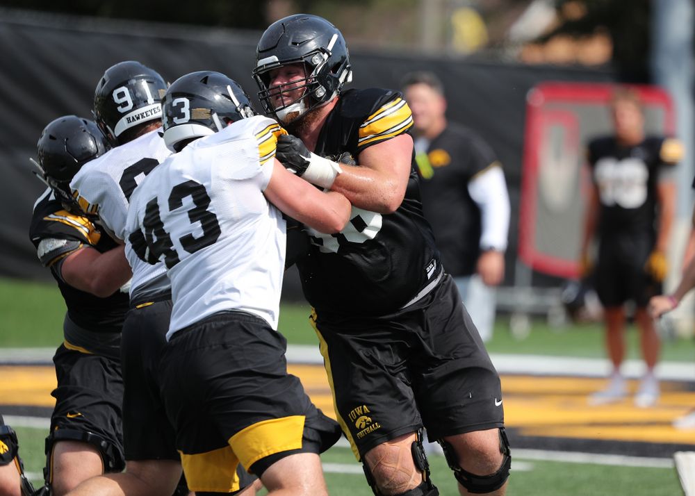 Iowa Hawkeyes offensive lineman Landan Paulsen (68) during Fall Camp Practice No. 4 Monday, August 5, 2019 at the Ronald D. and Margaret L. Kenyon Football Practice Facility. (Brian Ray/hawkeyesports.com)