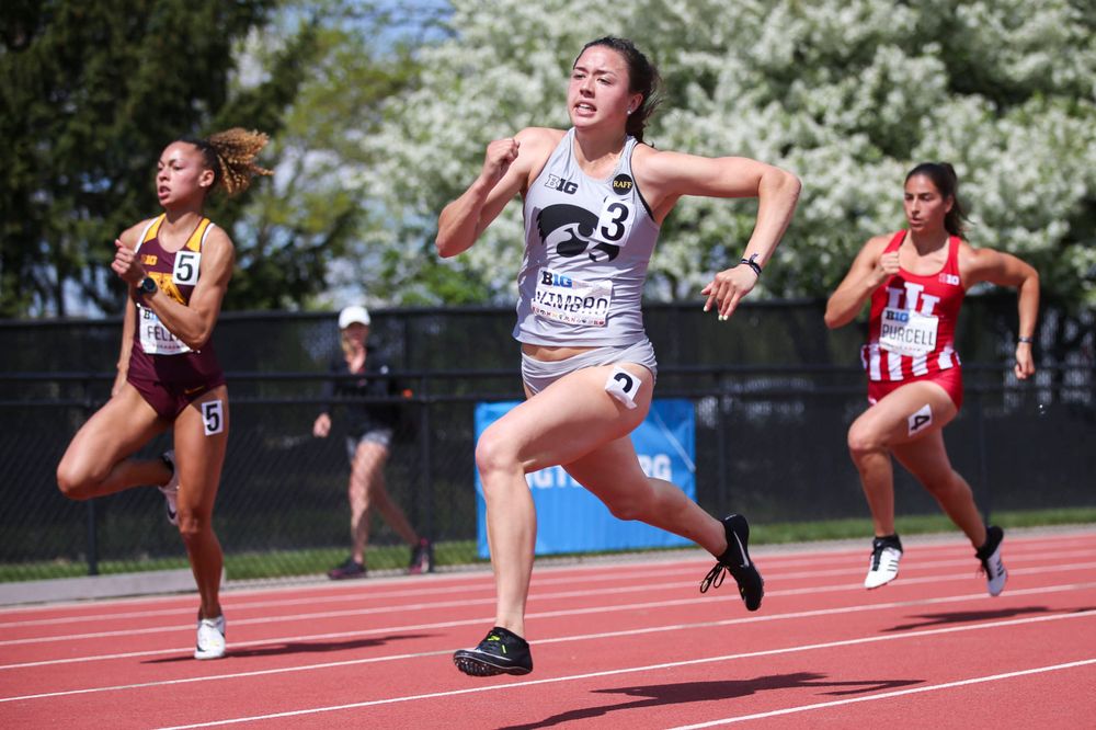 Iowa's Jenny Kimbro runs during the women's 200-meter dash at the Big Ten Outdoor Track and Field Championships at Francis X. Cretzmeyer Track on Friday, May 10, 2019. (Lily Smith/hawkeyesports.com)