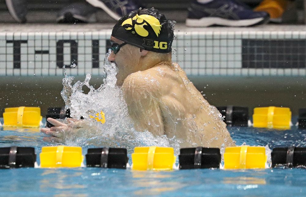 Iowa’s Daniel Swanepoel swims the breaststroke section of the 100-yard individual medley event during their meet against Michigan State at the Campus Recreation and Wellness Center in Iowa City on Thursday, Oct 3, 2019. (Stephen Mally/hawkeyesports.com)