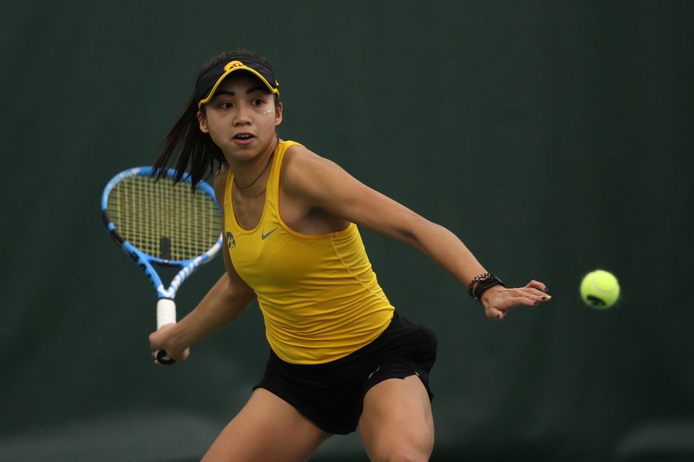 Iowa's Michelle Bacalla against the Iowa State Cyclones Friday, February 8, 2019 at the Hawkeye Tennis and Recreation Complex. (Brian Ray/hawkeyesports.com)
