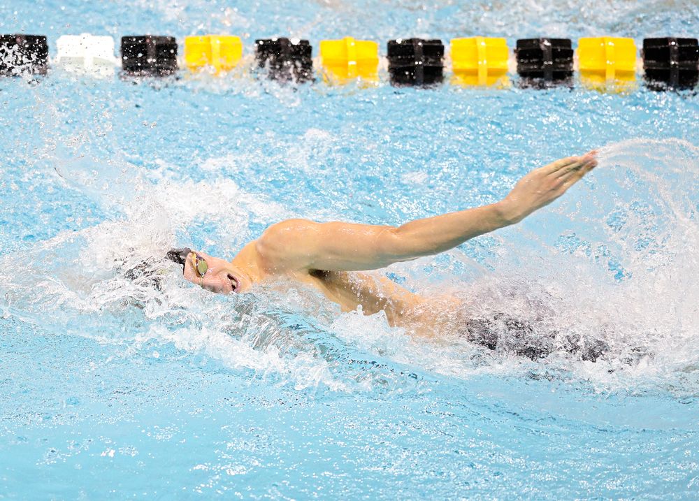 Iowa’s Thomas Pederson swims the men’s 100 yard freestyle event during their meet at the Campus Recreation and Wellness Center in Iowa City on Friday, February 7, 2020. (Stephen Mally/hawkeyesports.com)
