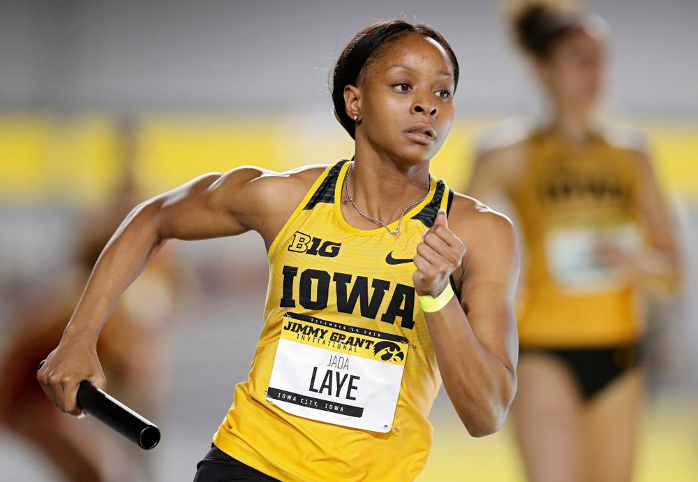 Iowa’s Jada Laye runs the women’s 1600 meter relay event during the Jimmy Grant Invitational at the Recreation Building in Iowa City on Saturday, December 14, 2019. (Stephen Mally/hawkeyesports.com)