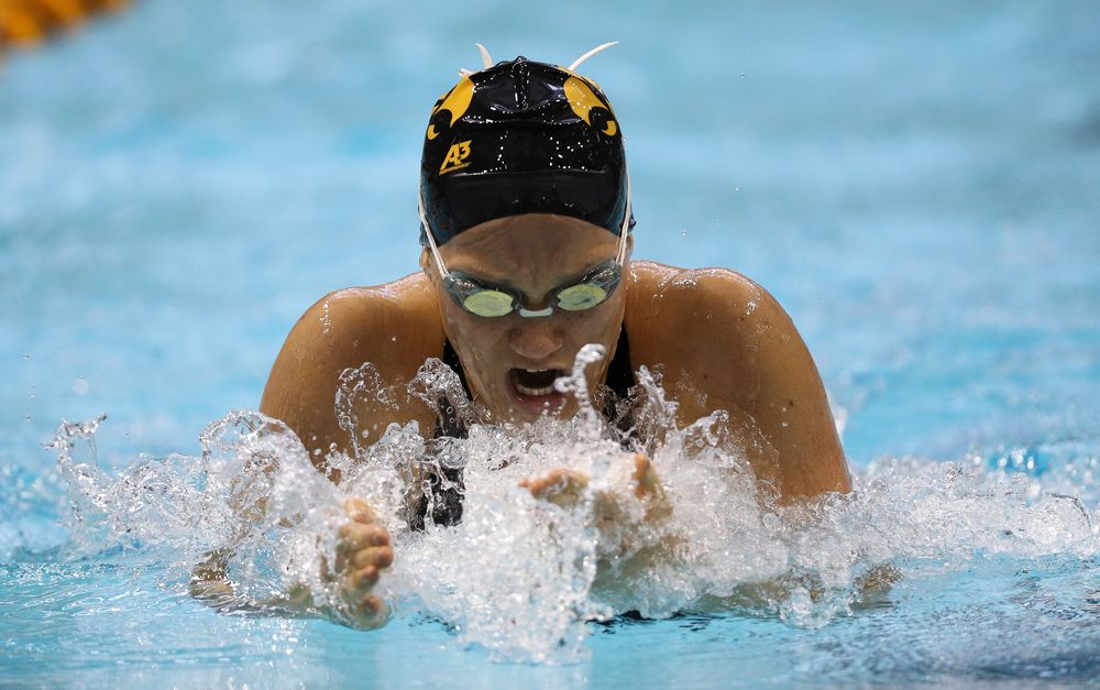Iowa's Devin Jacobs competes in the 200-yard breaststroke during the third day of the Hawkeye Invitational at the Campus Recreation and Wellness Center on November 17, 2018. (Tork Mason/hawkeyesports.com)