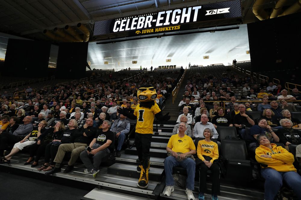 Herky The Hawk during the teamÕs Celebr-Eight event Wednesday, April 24, 2019 at Carver-Hawkeye Arena. (Brian Ray/hawkeyesports.com)