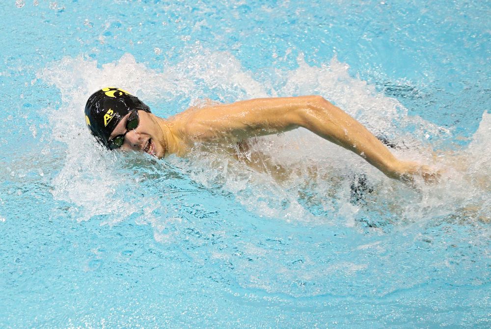 Iowa’s Steve Fiolic swims the men’s 100-yard freestyle event during their meet against Michigan State and Northern Iowa at the Campus Recreation and Wellness Center in Iowa City on Friday, Oct 4, 2019. (Stephen Mally/hawkeyesports.com)