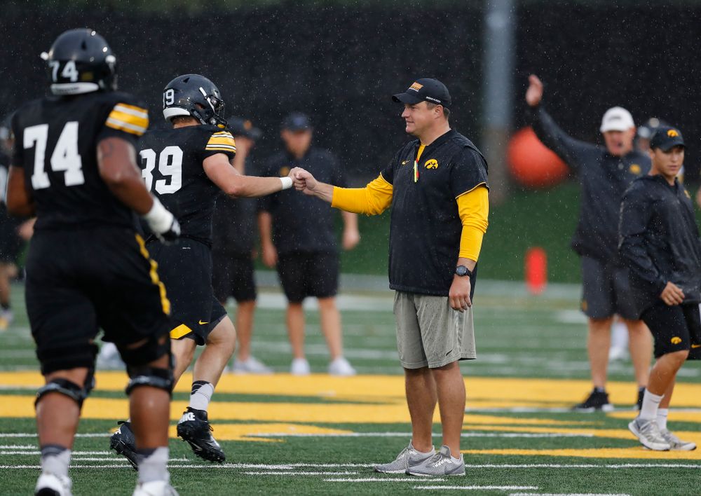Iowa Hawkeyes offensive coordinator Brian Ferentz during camp practice No. 15  Monday, August 20, 2018 at the Hansen Football Performance Center. (Brian Ray/hawkeyesports.com)