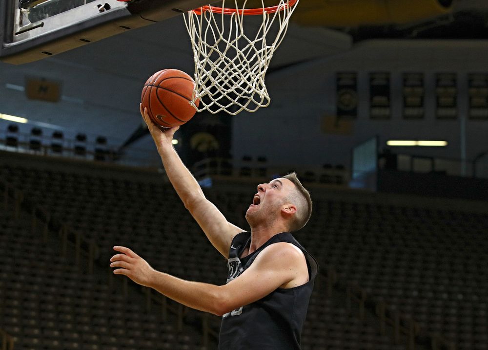 Iowa Hawkeyes guard Connor McCaffery (30) hooks in a basket during practice at Carver-Hawkeye Arena in Iowa City on Monday, Sep 30, 2019. (Stephen Mally/hawkeyesports.com)