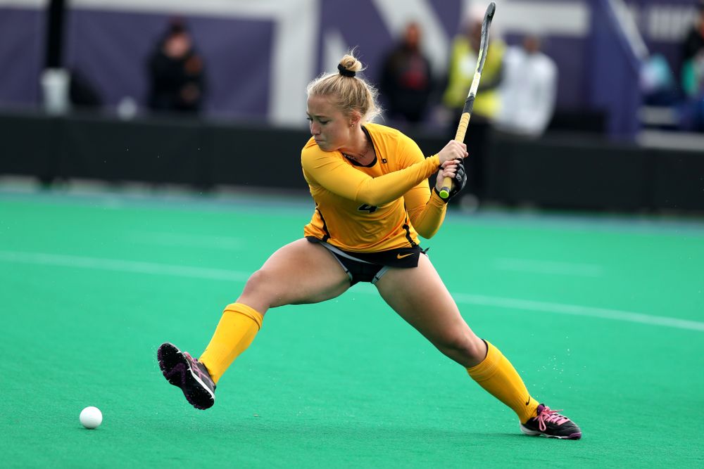 Iowa Hawkeyes Makenna Grewe (4) against the Michigan Wolverines in the semi-finals of the Big Ten Tournament Friday, November 2, 2018 at Lakeside Field on the campus of Northwestern University in Evanston, Ill. (Brian Ray/hawkeyesports.com)