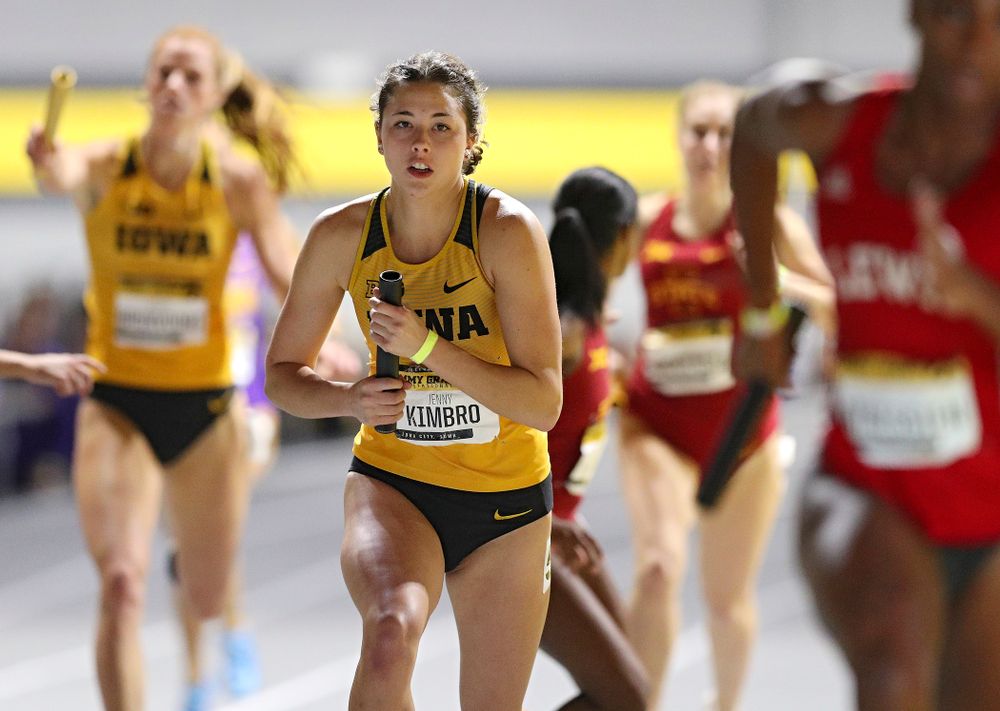 Iowa’s Jenny Kimbro runs the women’s 1600 meter relay event during the Jimmy Grant Invitational at the Recreation Building in Iowa City on Saturday, December 14, 2019. (Stephen Mally/hawkeyesports.com)