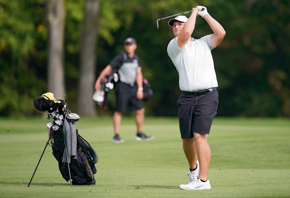 Iowa’s Alex Schaake hits from the fairway during the second day of the Golfweek Conference Challenge at the Cedar Rapids Country Club in Cedar Rapids on Monday, Sep 16, 2019. (Stephen Mally/hawkeyesports.com)