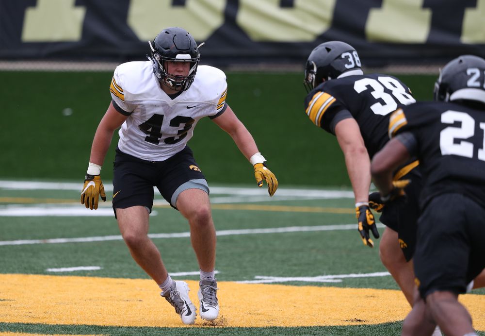 Iowa Hawkeyes linebacker Dillon Doyle (43) during practice No. 4 of Fall Camp Monday, August 6, 2018 at the Hansen Football Performance Center. (Brian Ray/hawkeyesports.com)
