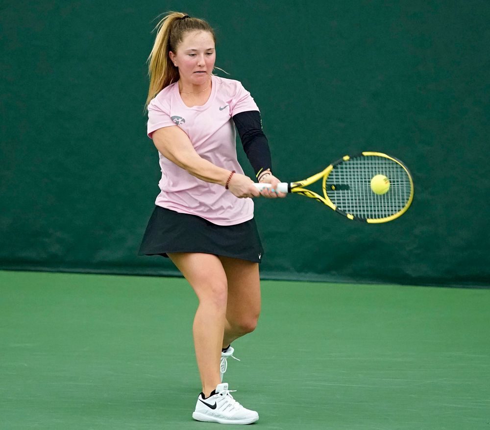 Iowa's Danielle Burich plays a match against Purdue at the Hawkeye Tennis and Recreation Complex in Iowa City on Friday, Mar. 29, 2019. (Stephen Mally/hawkeyesports.com)