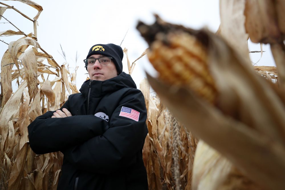 National Champion Spencer Lee poses for a photo during the teamÕs annual media day Wednesday, October 30, 2019 at Kroul Family Farms in Mount Vernon. (Brian Ray/hawkeyesports.com)
