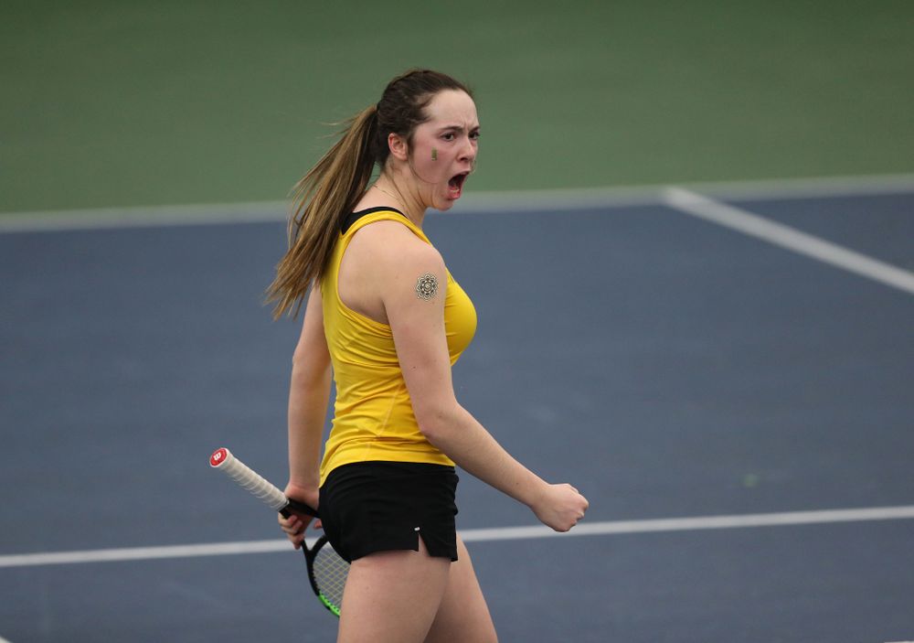 Iowa's Samantha Mannix against the Iowa State Cyclones Friday, February 8, 2019 at the Hawkeye Tennis and Recreation Complex. (Brian Ray/hawkeyesports.com)