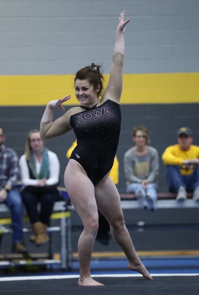Erin Castle competes on the floor during the Black and Gold intrasquad meet Saturday, December 1, 2018 at the University of Iowa Field House. (Brian Ray/hawkeyesports.com)