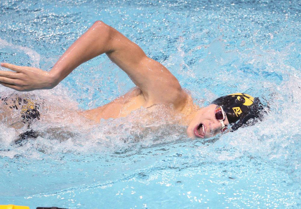 Iowa's Andrew Fierke swims the 1000 yard freestyle during a double dual against Wisconsin and Northwestern Saturday, January 19, 2019 at the Campus Recreation and Wellness Center. (Brian Ray/hawkeyesports.com)